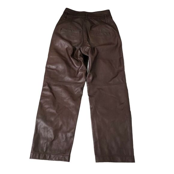 Marissa Webb Pants Womens 2 Brown Lamb Leather Cropped Straight Leg High-Rise - Picture 10 of 16